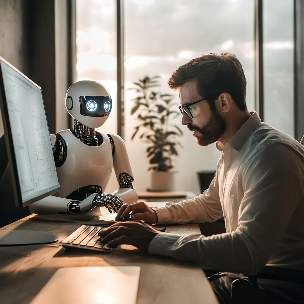 sozodesign a photo of a ai robot sitting at a desk next to a d13c60d7 6b2f 4510 a3cd 40ad961cc37b 1 - SOZO Web Design Agency